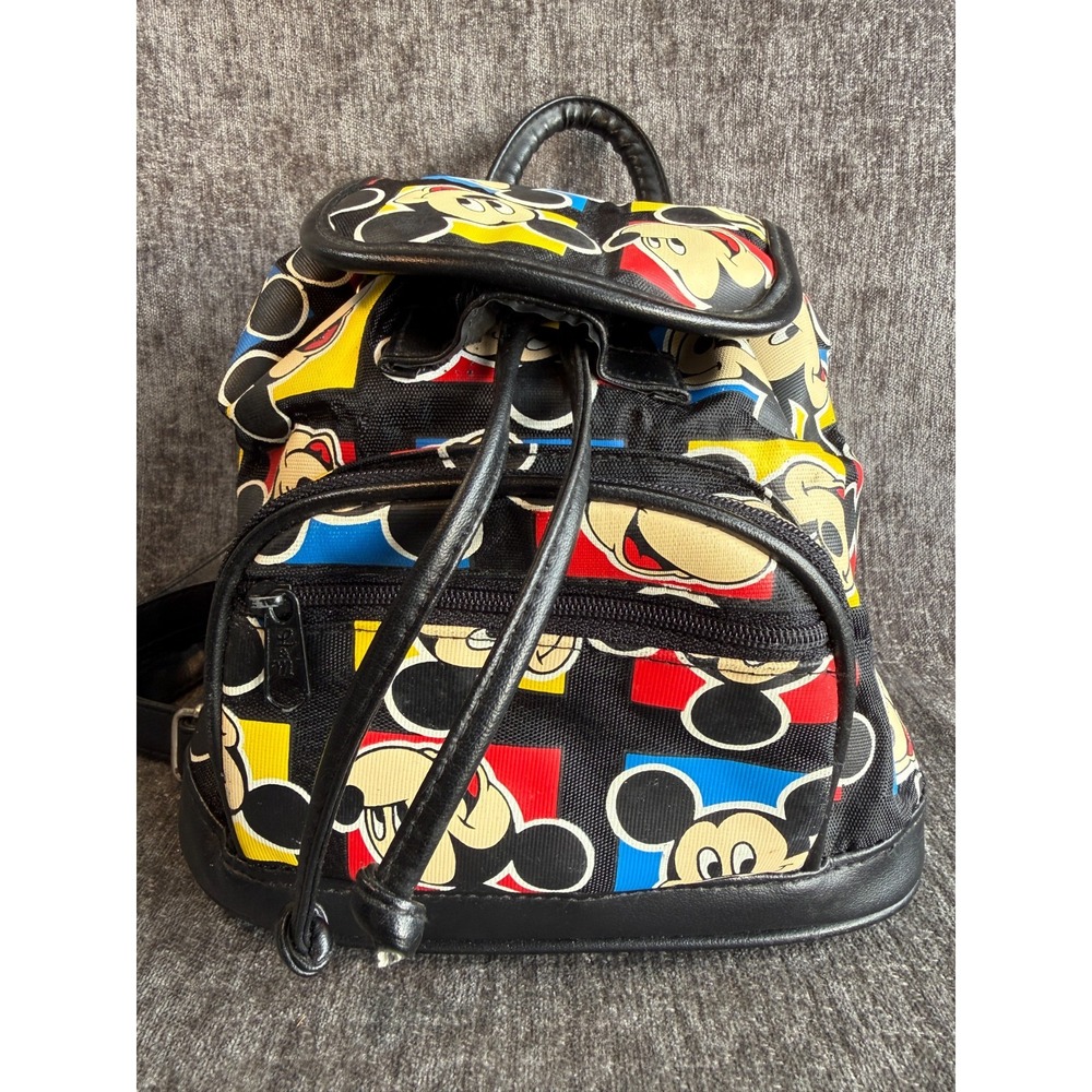 VTG Mickey Mouse All Over Print Mini Backpack Drawstring Convertible Strap Bag - Picture 2 of 5